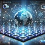 Futuristic digital network interface showcasing SD-WAN technology with glowing nodes and global connectivity.