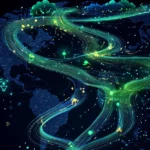 A professional visualization of MPLS and SD-WAN technologies blending in a global network, optimized for a blog featured image.