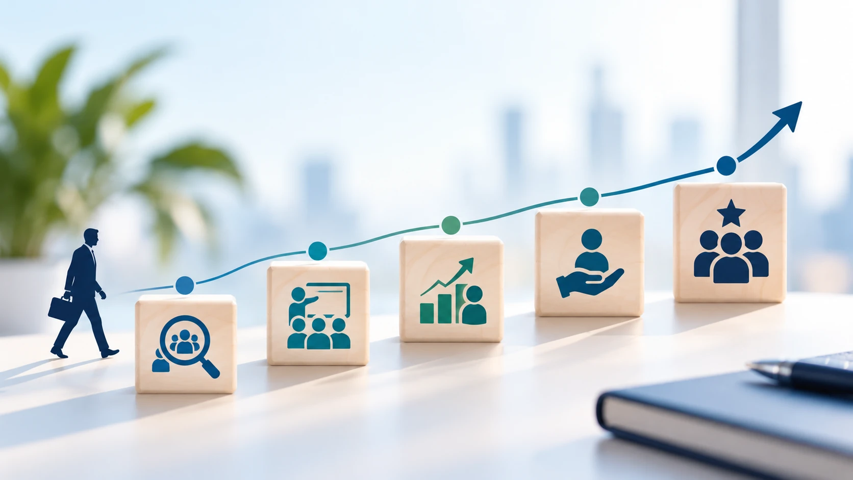 Talent management journey showing recruitment, development, performance, retention and succession