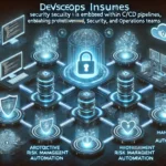 Illustration of DevSecOps integrating security into a DevOps pipeline, showcasing collaboration between development, security, and operations teams