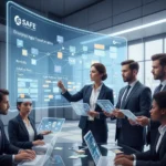 Agility SAFe business team planning with digital boards in modern agile workspace