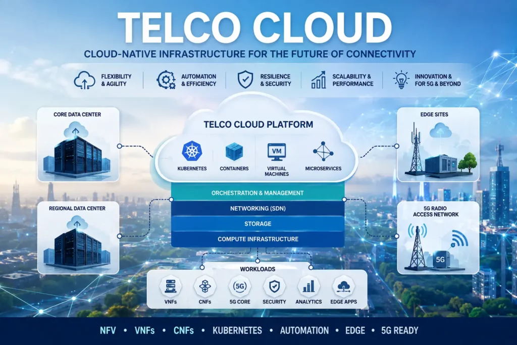 Telco Cloud architecture with NFV, VNFs, CNFs, Kubernetes, 5G and edge computing