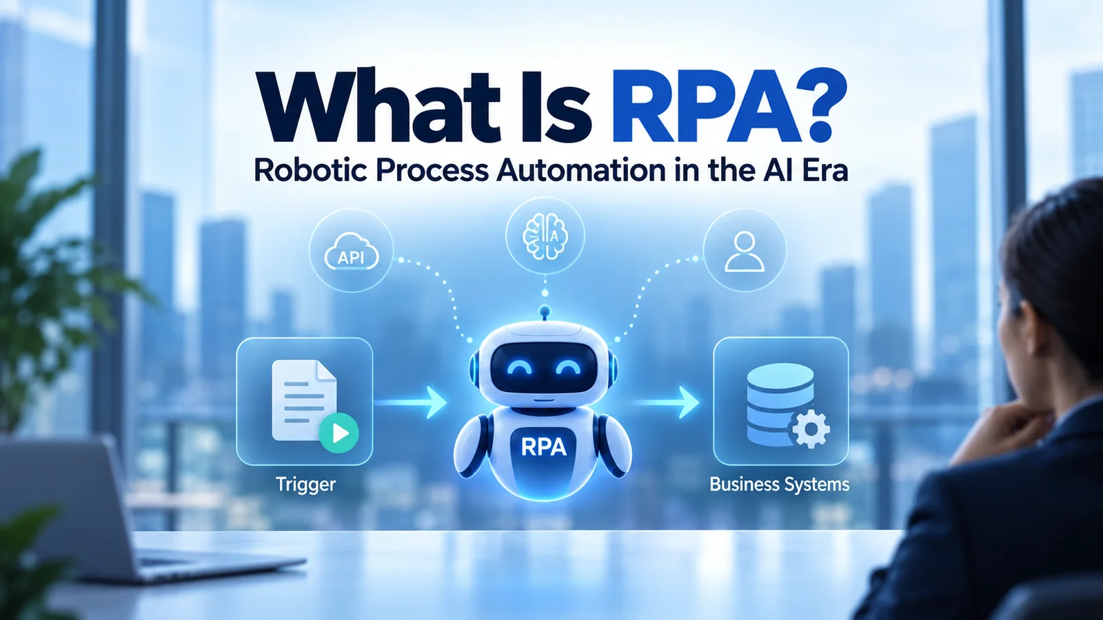 Robotic Process Automation RPA in the AI era with business systems and automation workflow